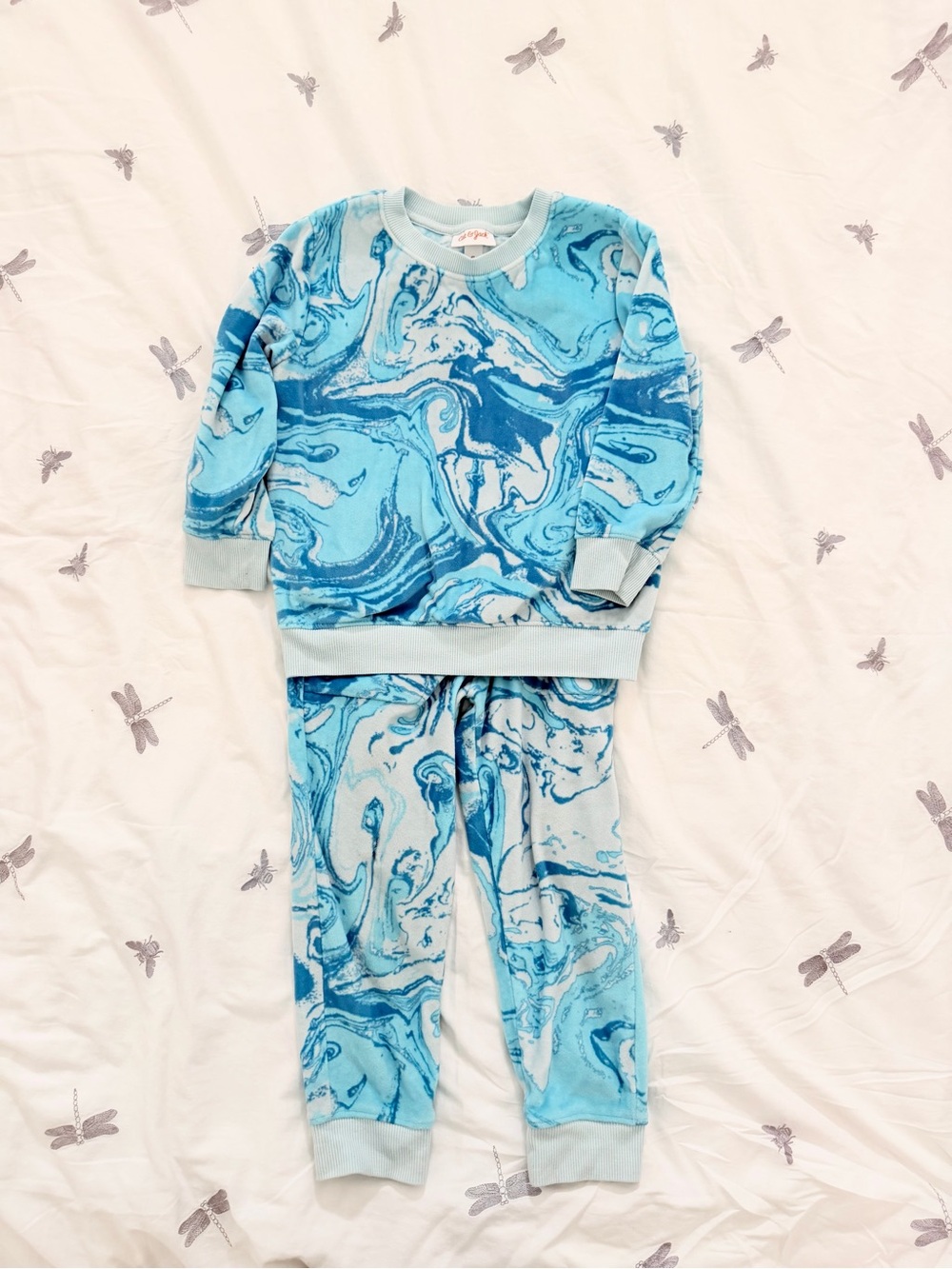 Blue marbled velveteen sweatshirt jogger set